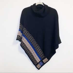 Cowl Neck Poncho in Black/Cobalt Blue/Camel Tan S